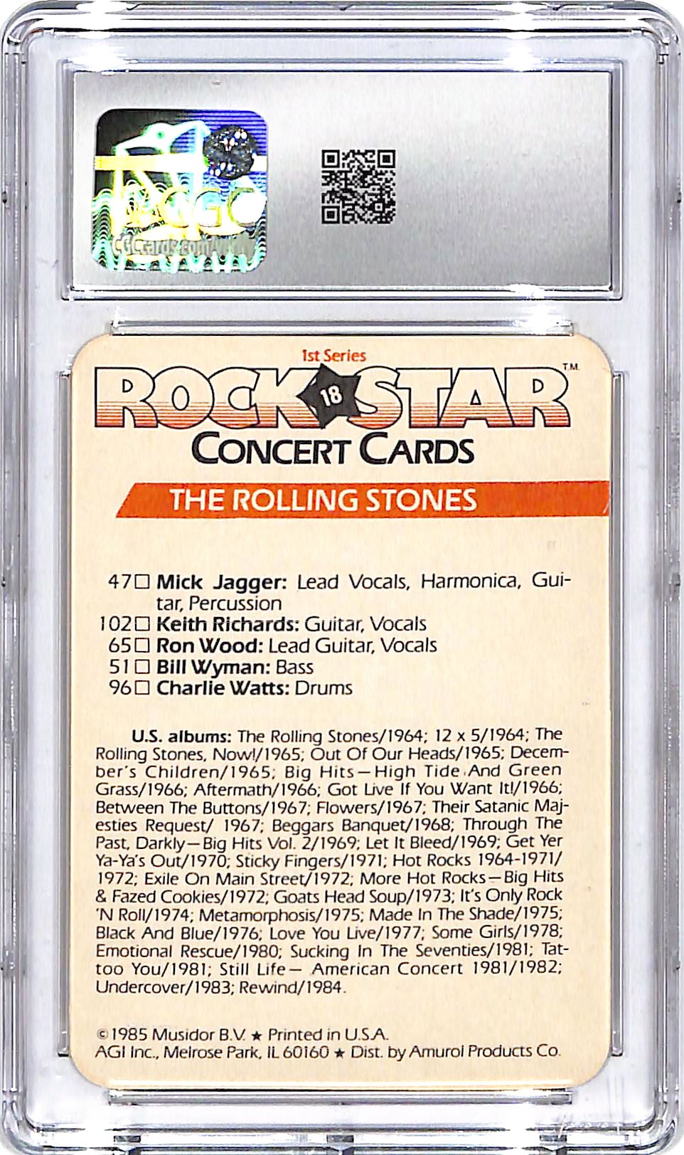 1985 Gourmandise Rock Star The Rolling Stones Concert Cards #18 CGC 8