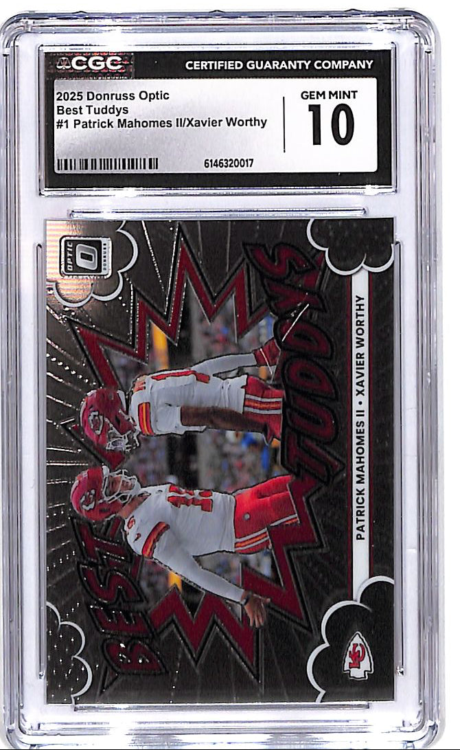 2025 Donruss Optic Patrick Mahomes Xavier Worthy Best Tuddys CGC 10 Chiefs
