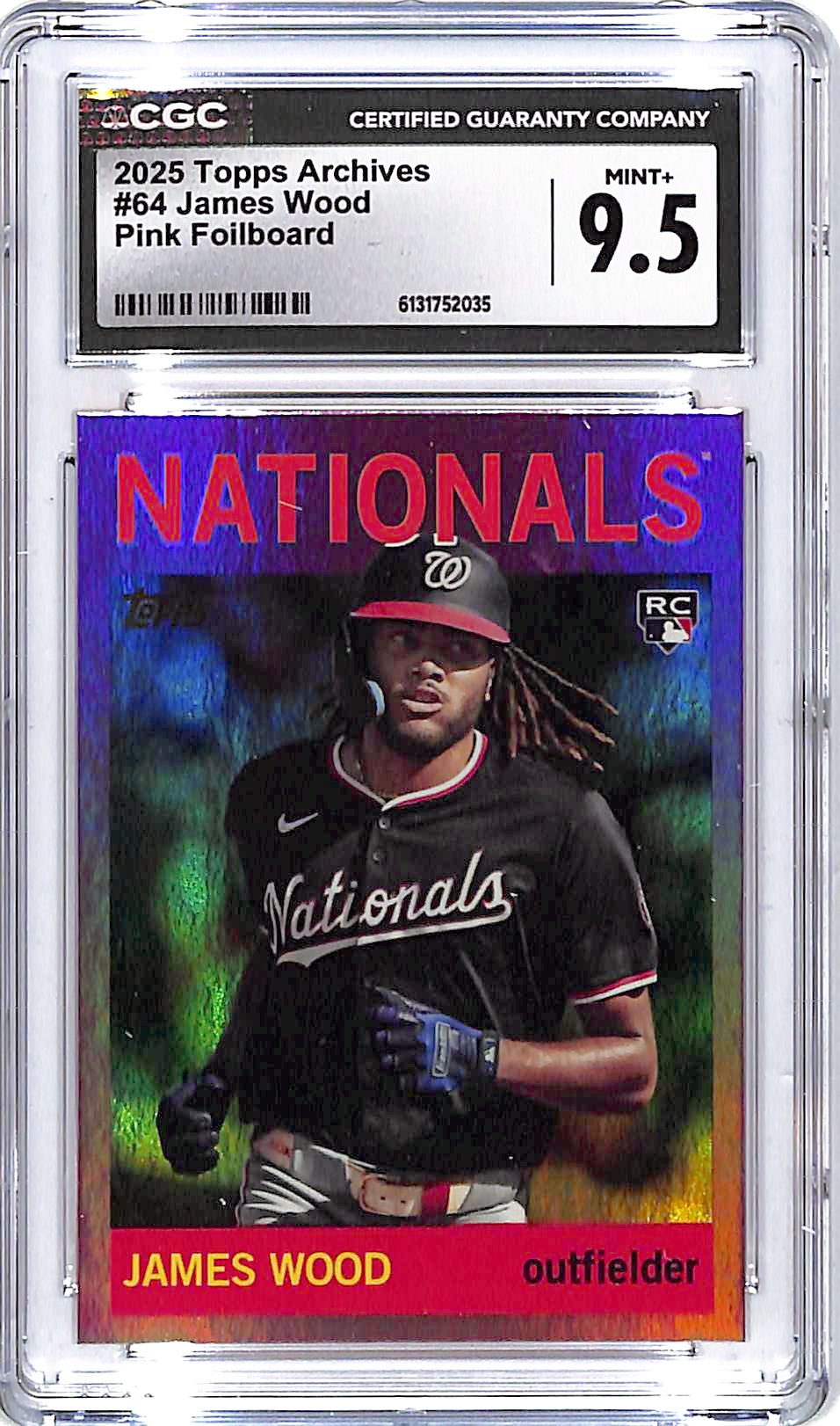 2025 Topps Archives James Wood Pink Foilboard Rookie #64 CGC 9.5 Nationals