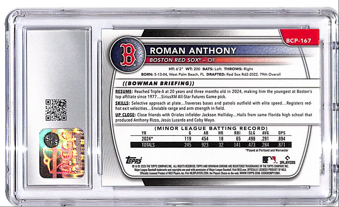 2025 Bowman Chrome Roman Anthony Prospect Rookie R CGC 10 Red Sox