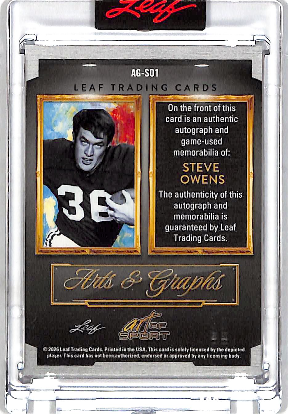 2026 Leaf Art of Sport Steve Owens Auto Autograph Jersey Patch