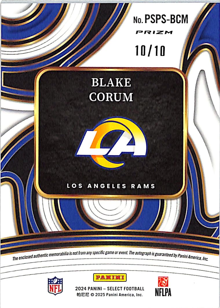 2024 Select Blake Corum Auto Autograph Rookie RC Patch Gold /10 Jersey Rams
