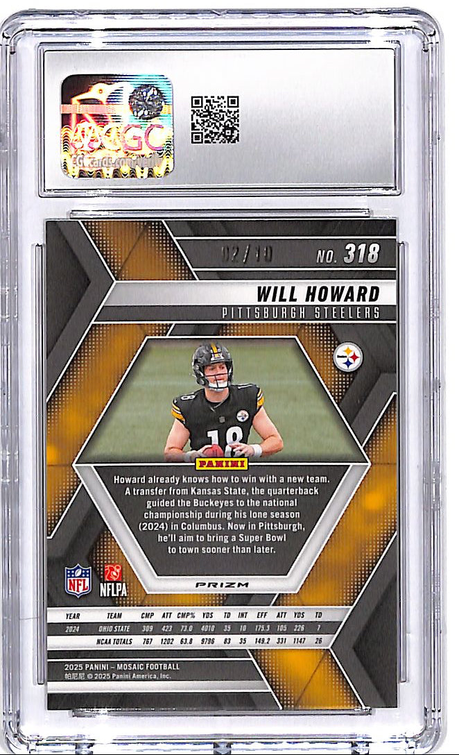 2025 Mosaic Will Howard Gold Wave Rookie RC /10 CGC 10 Steelers