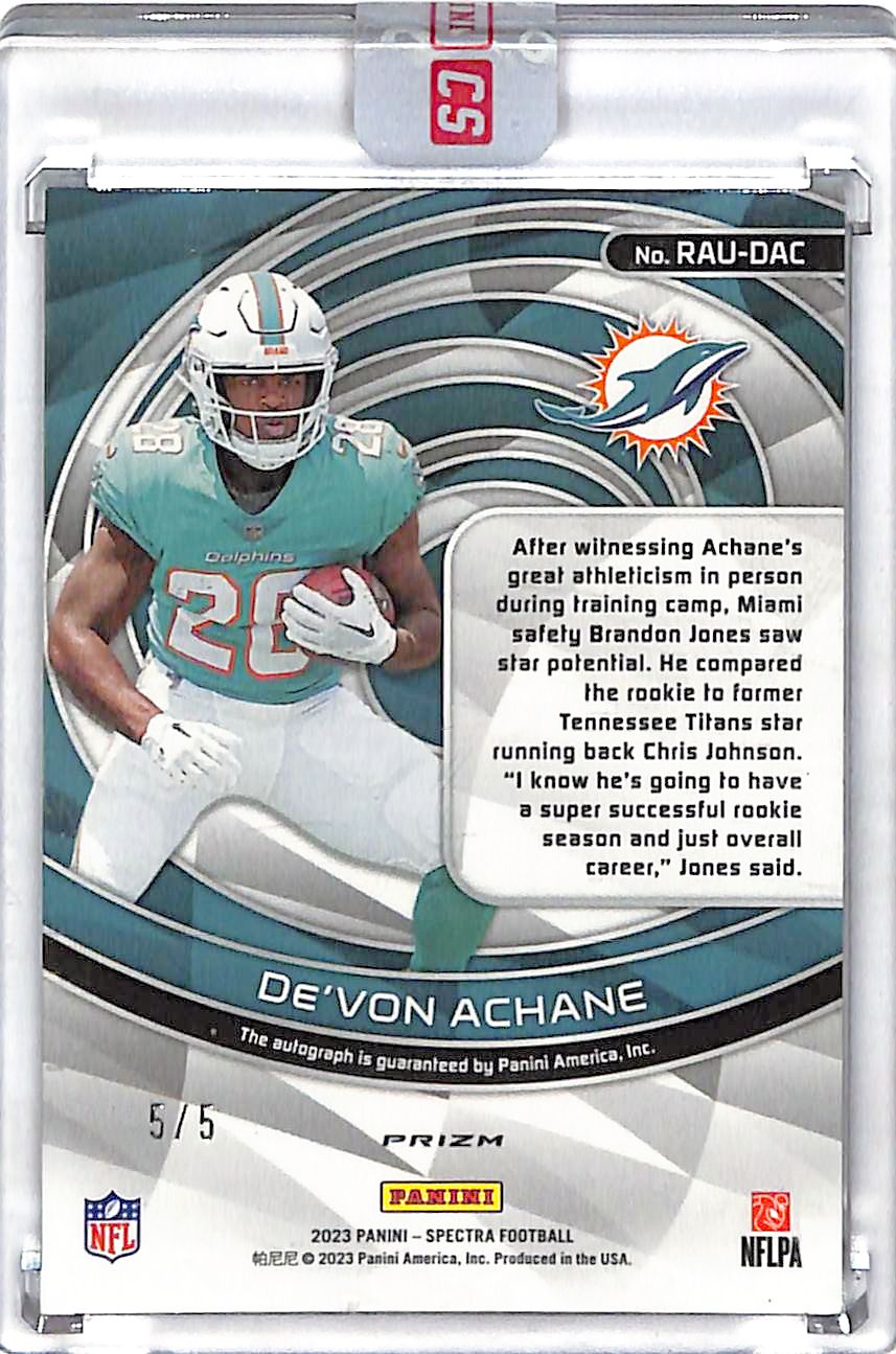 2023 Spectra De'Von Achane Auto Autograph Rookie RC /5 Dolphins