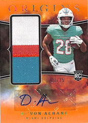 2023 Origins De'Von Achane Auto Autograph Rookie RC Patch Jersey Orange /75 Dolphins