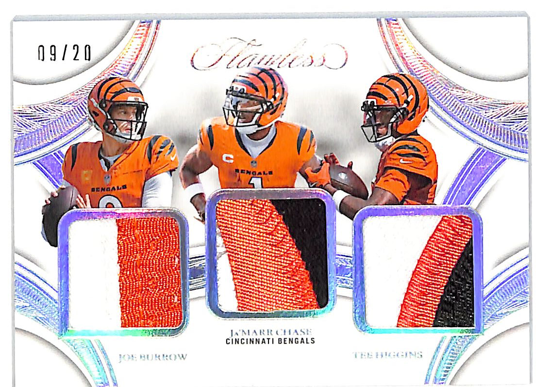 2025 Flawless Joe Burrow Ja'Marr Chase Tee Higgins Jersey Patch /20 JERSEY # Bengals