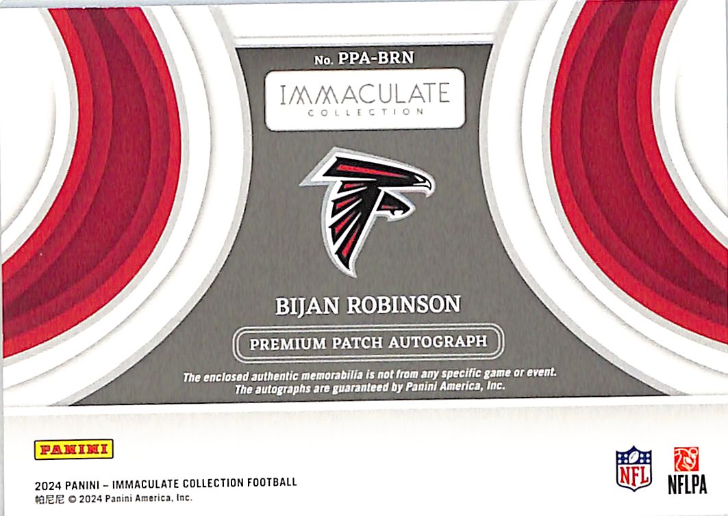 2024 Immaculate Collection Bijan Robinson Auto Autograph Patch Jersey /99 Falcons