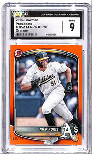 2025 Bowman Nick Kurtz Prospect Rookie RC Orange /25 CGC 9 Athletics