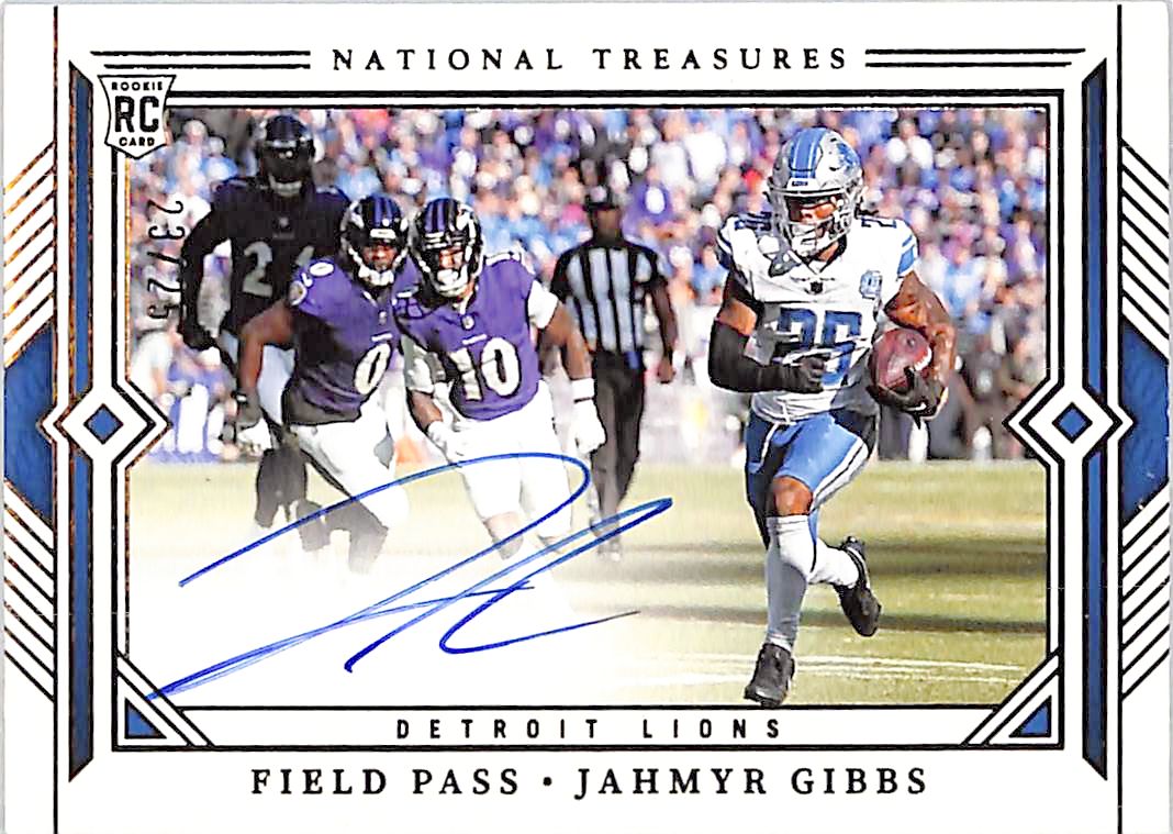 2023 National Treasures Jahmyr Gibbs Auto Autograph Field Pass /25 Lions