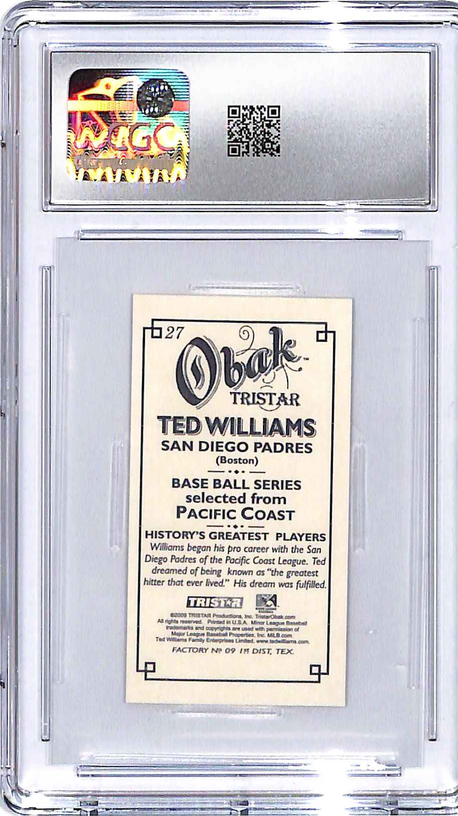 2009 Tristar Obek Ted Williams Mini T212 #27 CGC 9.5