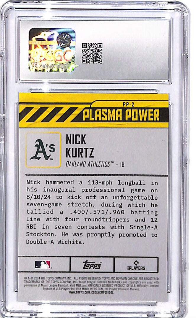 2024 Bowman Chrome Draft Nick Kurtz Plasma Power Rookie RC CGC 10 Athletics