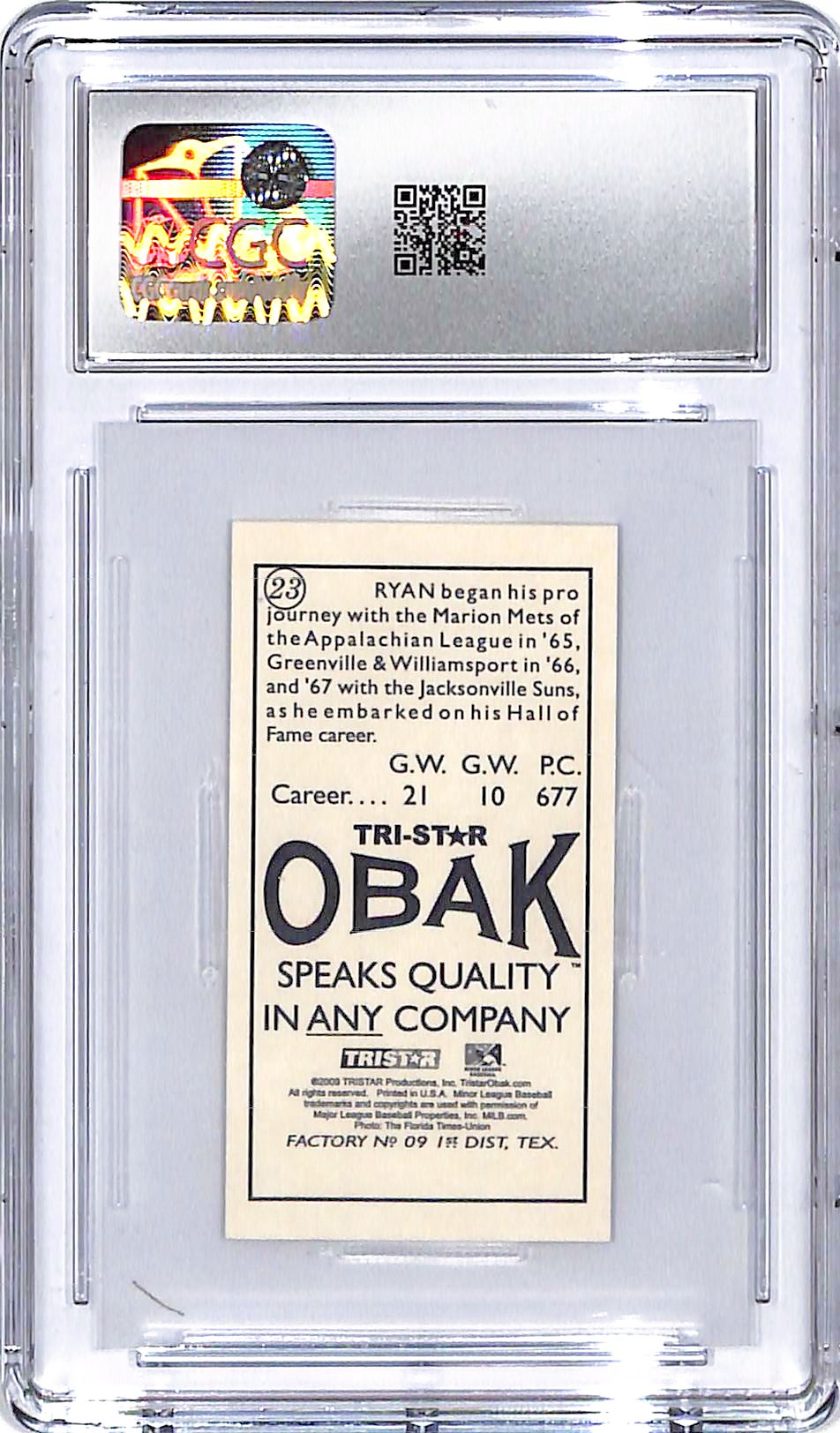 2009 Tristar Obak Nolan Ryan Variation Mini Cicle Number CGC 9.5