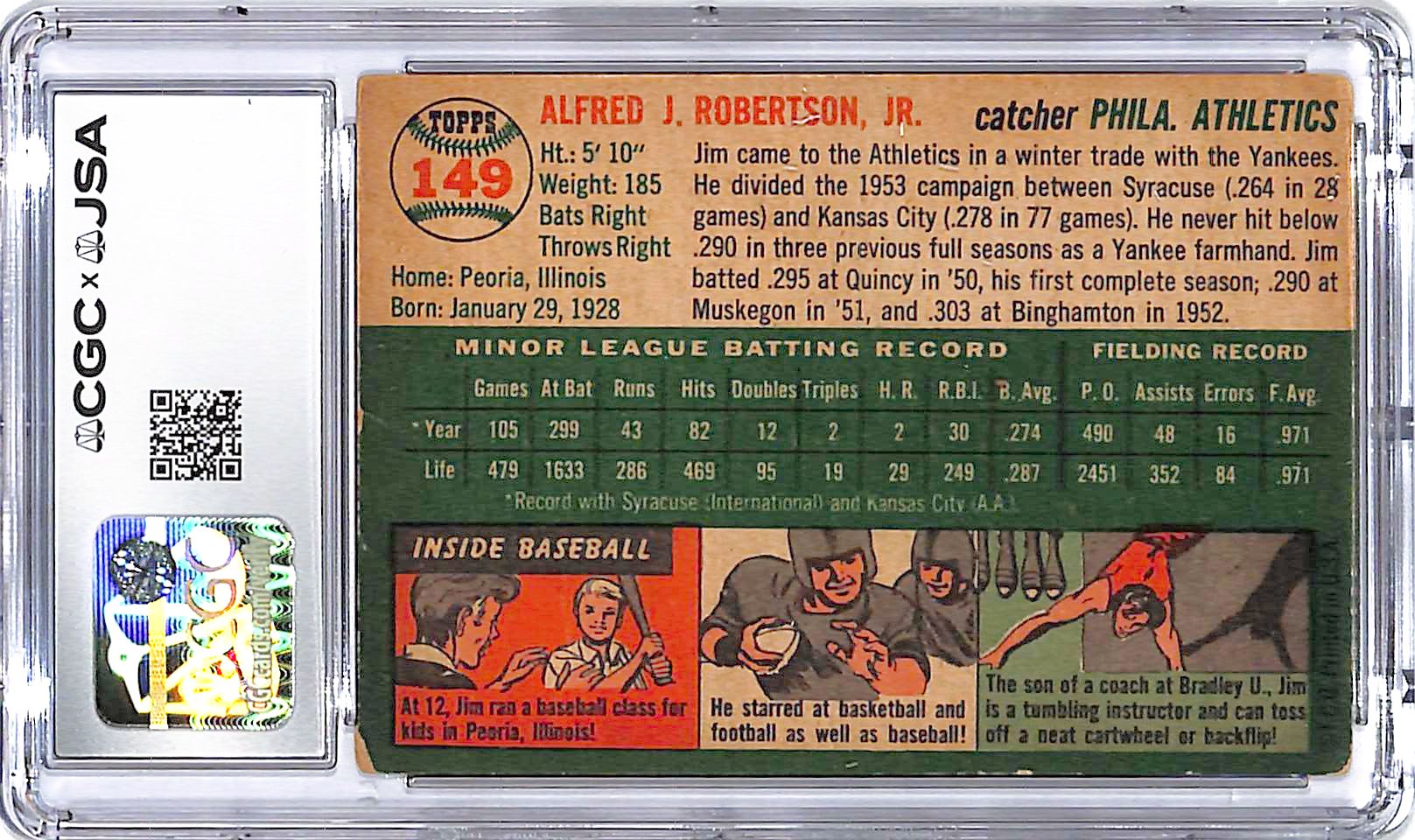 1954 Topps Jim Robertson Auto Autograph #149 CGC Authentic