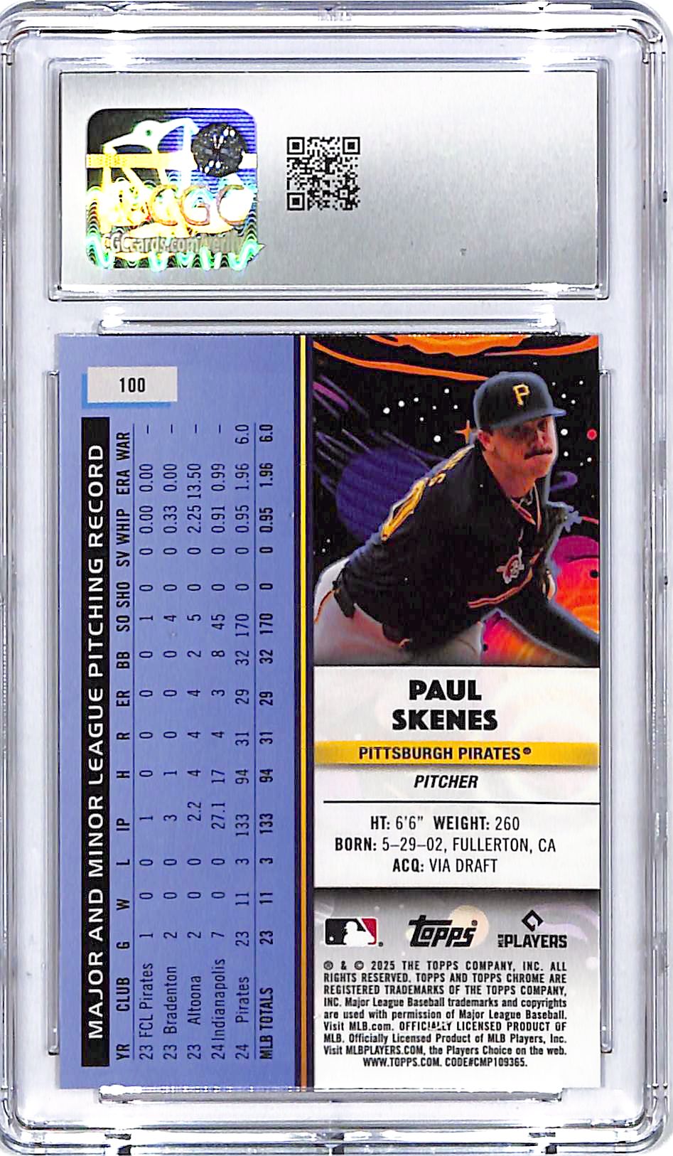 2025 Topps Chrome Cosmic Paul Skenes #100 CGC 10 Pirates