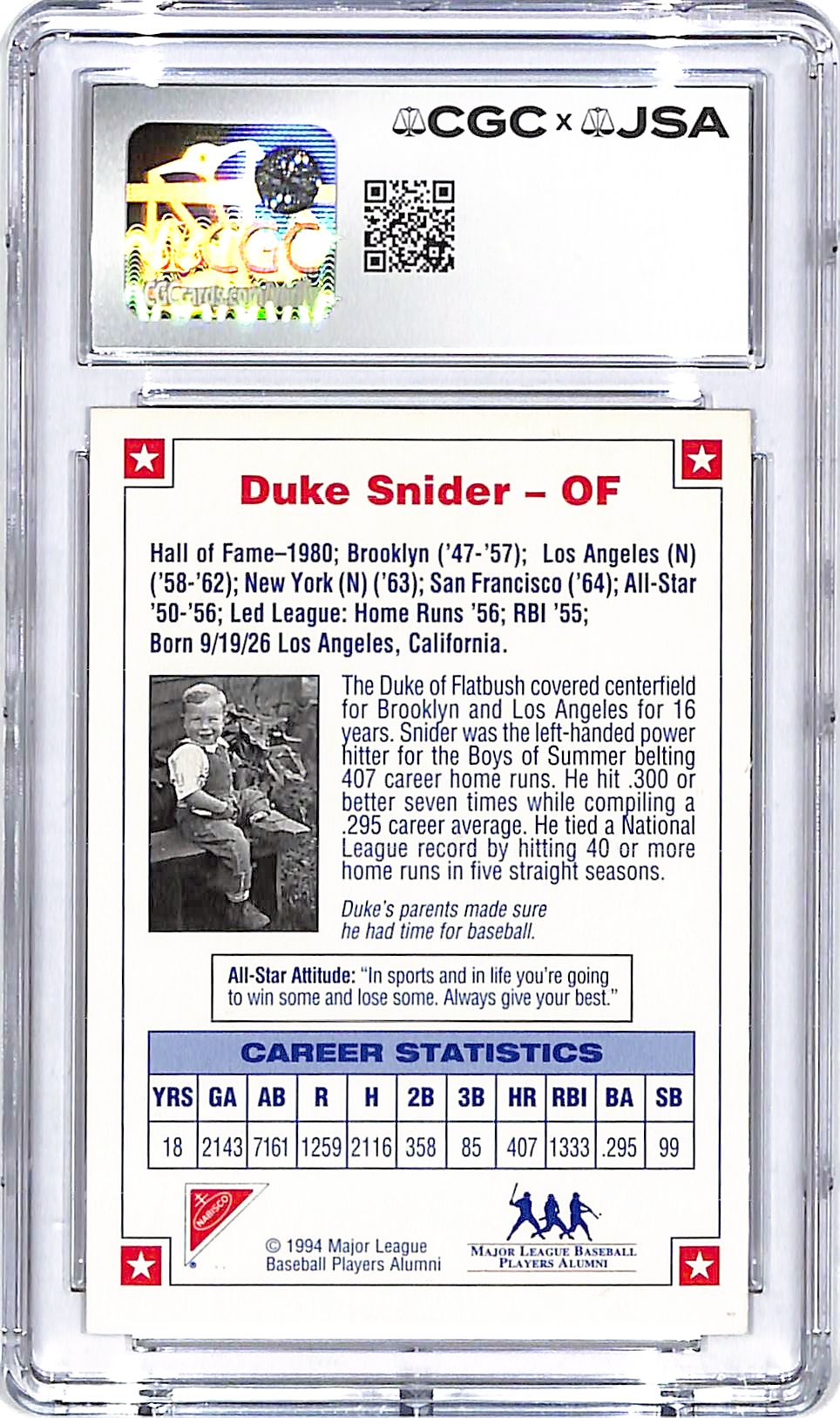 1994 Nabisco All Star Legends Duke Snider Auto Autograph CGC Authentic Dodgers