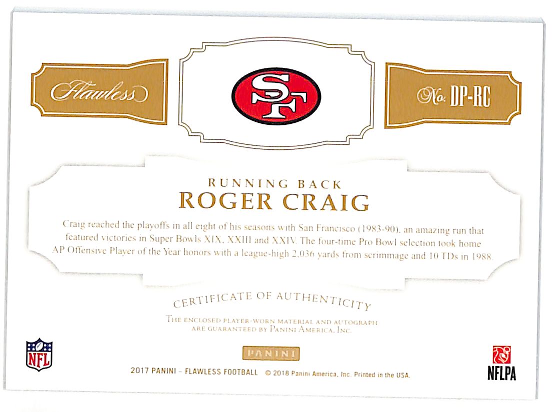 2017 Flawless Roger Craig Auto Autograph Patch Jersey /25 49ers