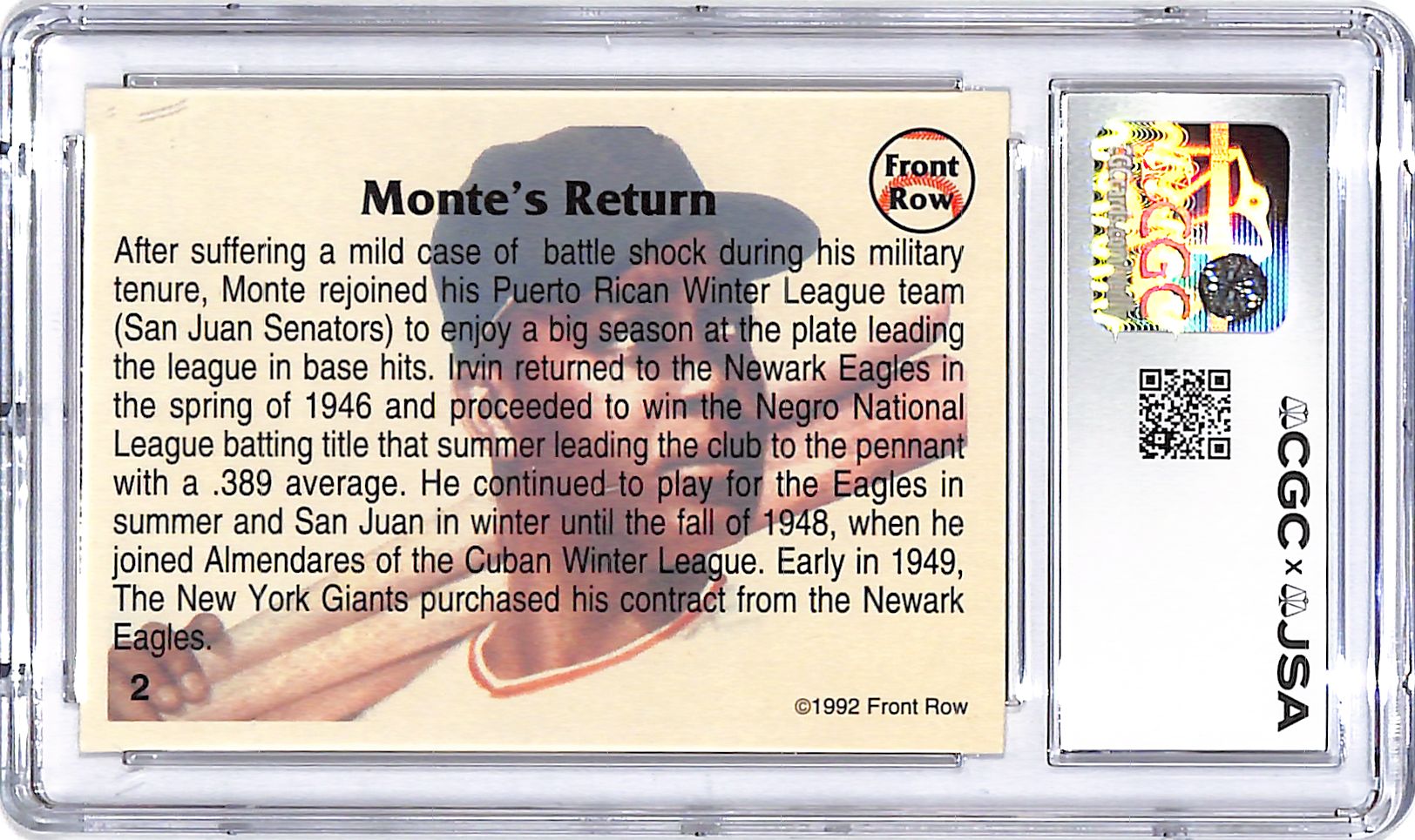 1992 Front Row All Time Greats Monte Irvin Auto Autograph CGC Authentic