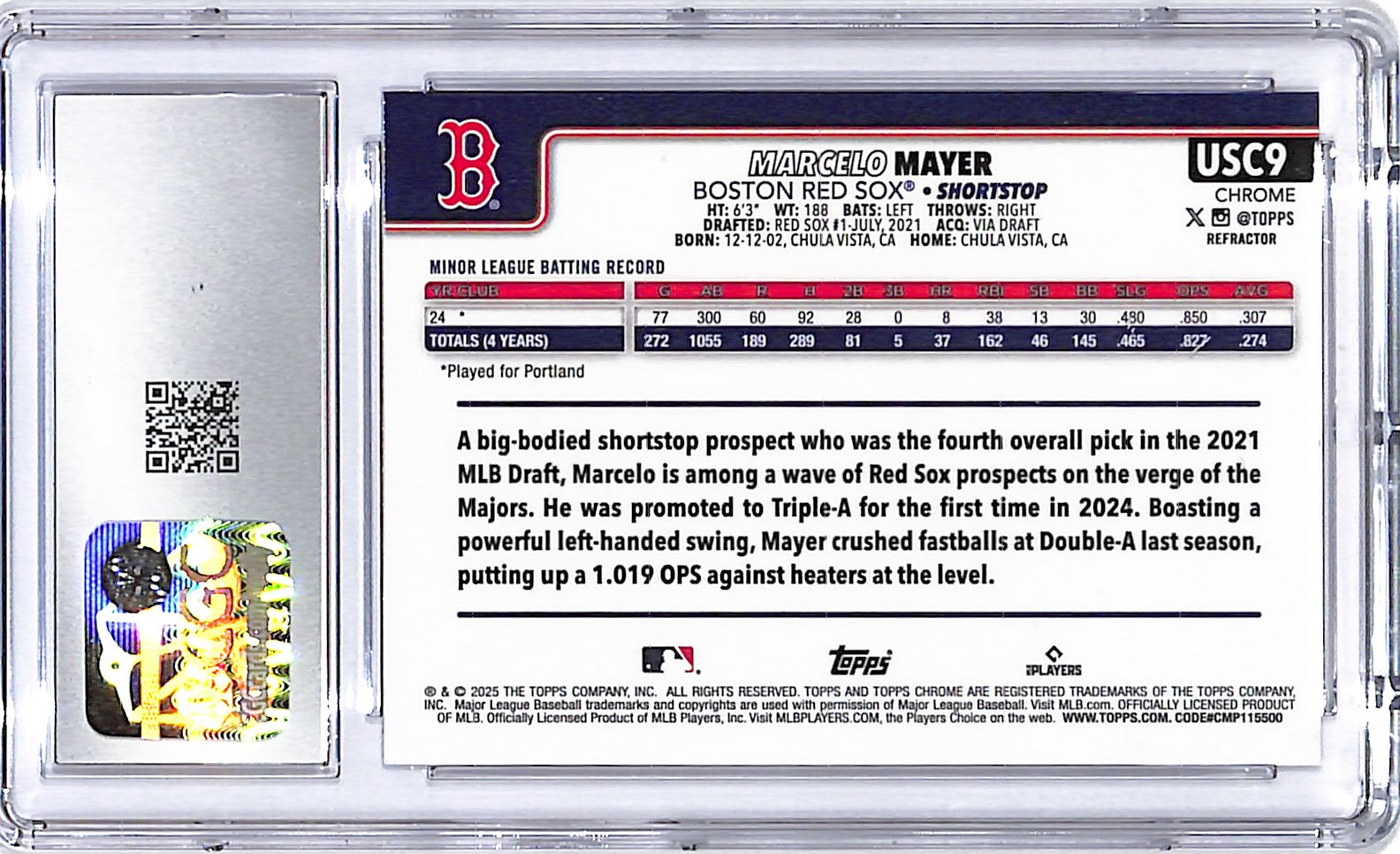 2025 Topps Chrome Update Marcelo Mayer Rookie RC Refractor CGC 9.5 Red Sox