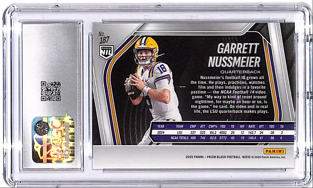 2025 Prizm Black Garrett Nussmeier Rookie RC #187 CGC 10 LSU