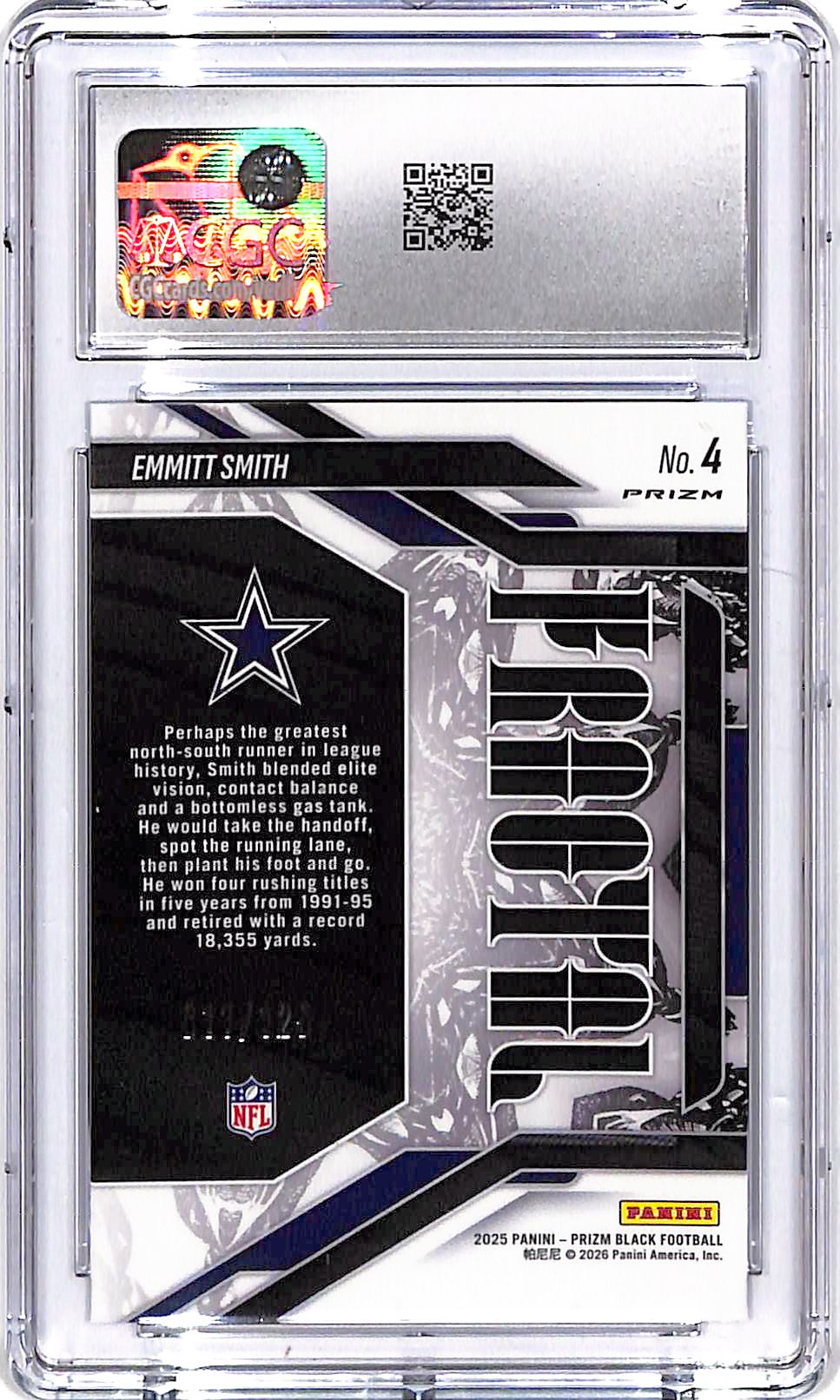 2025 Prizm Black Emmitt Smith Fractal Blue Ice /125 CGC 10 Cowboys