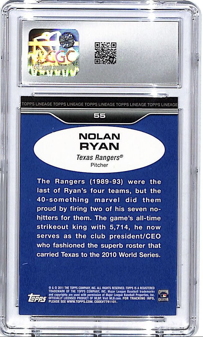 2011 Topps Lineage Nolan Ryan #55 CGC 10 Rangers Gem Mint
