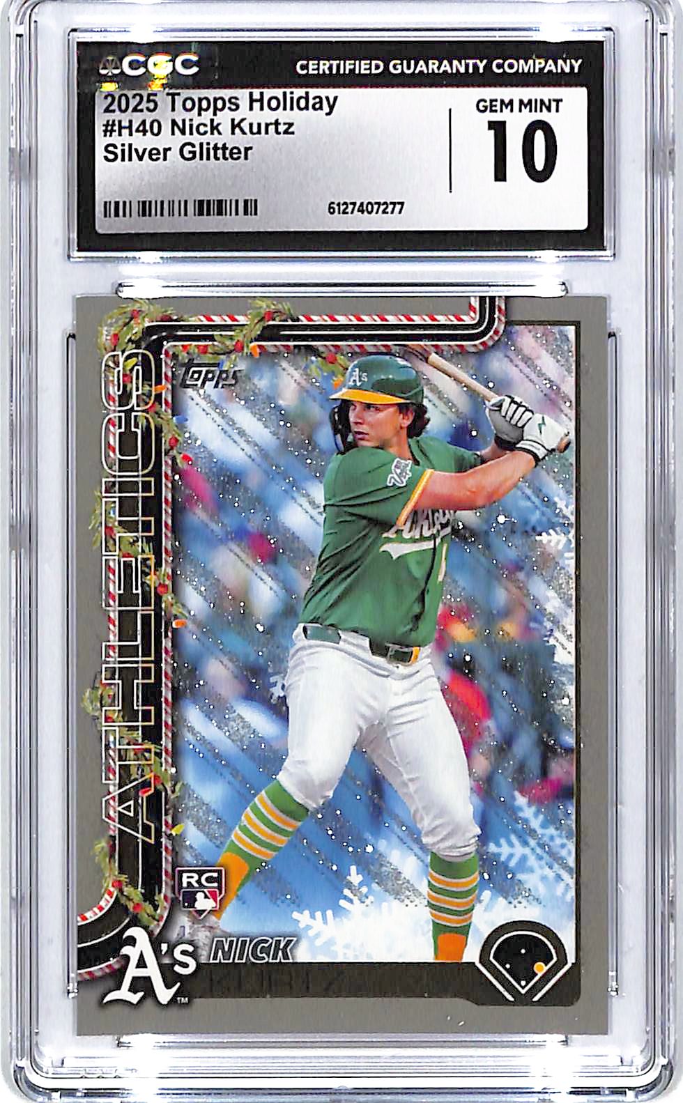 2025 Topps Holiday Nick Kurtz Rookie RC Silver Glitter CGC 10 Athletics