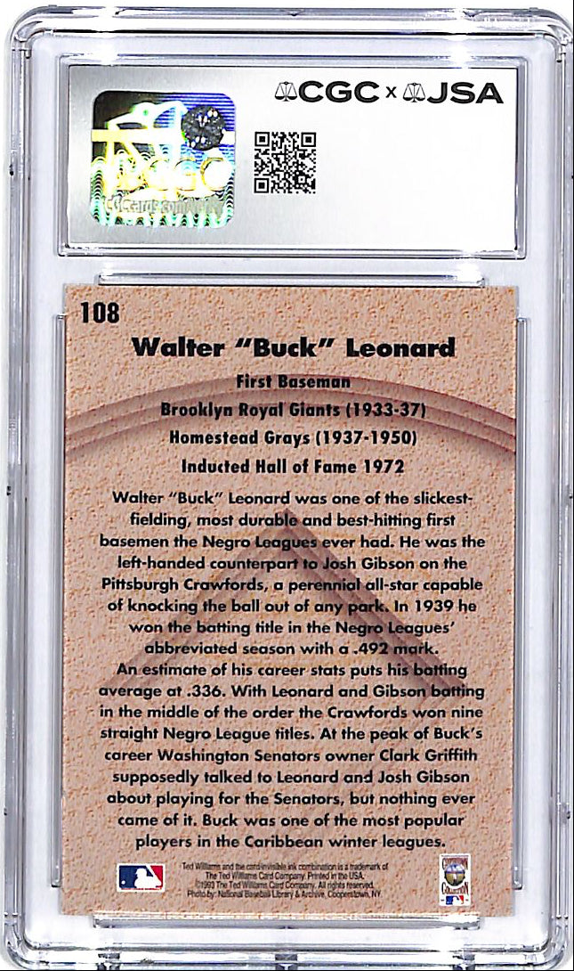 1993 Ted Williams Collection Buck leonard Auto Autograph CGC Authentic