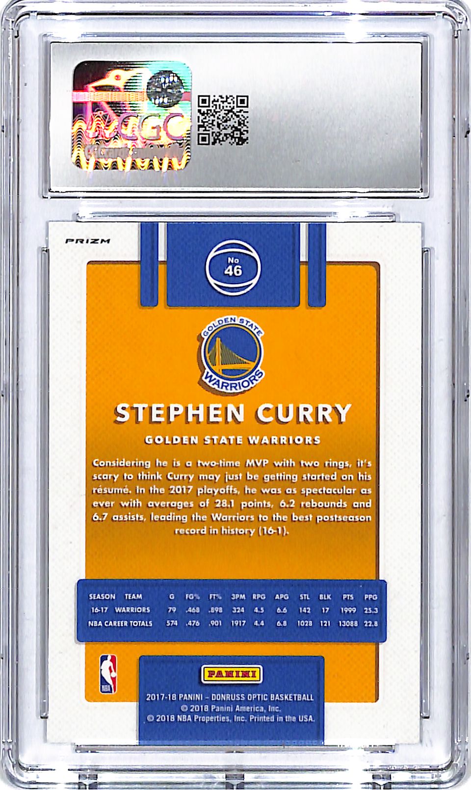 2017-18 Donruss Optic Stephen Curry Holo #46 CGC 10 Warriors