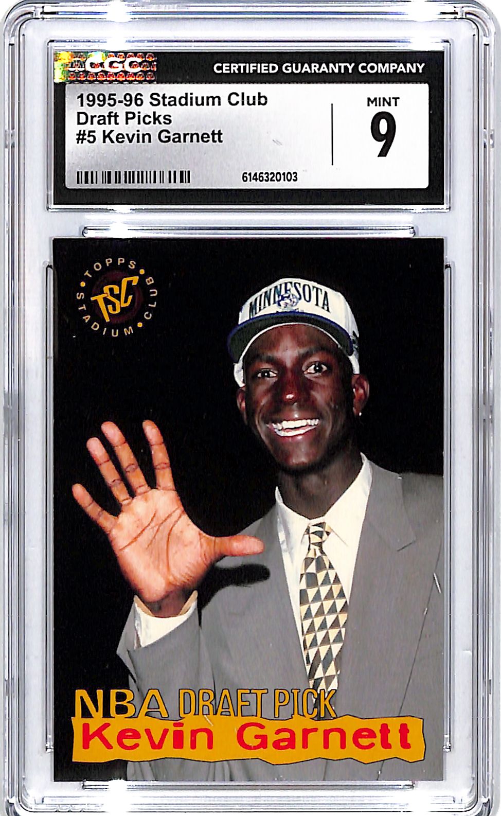 1995-96 Stadium Club Kevin Garnett Rookie RC Draft Picks CGC 9 Timberwolves