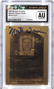 1981-89 Hall of Fame Metallic Plaque Cards Monte Irvin Auto Autograph CGC Authentic
