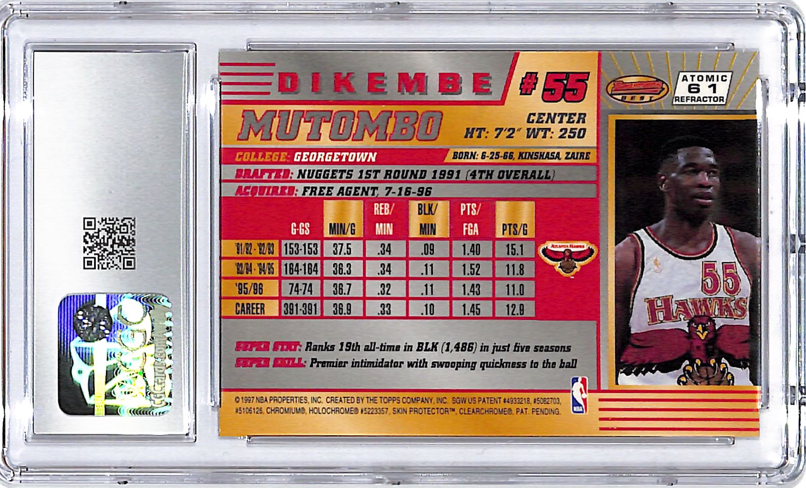 1996-97 Bowmans Best Dikembe Mutombo Atomic Refractor CGC 8