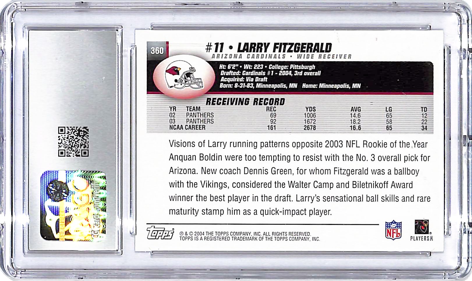 2004 Topps Larry Fitzgerald Rookie RC #360 CGC 9 Cardinals