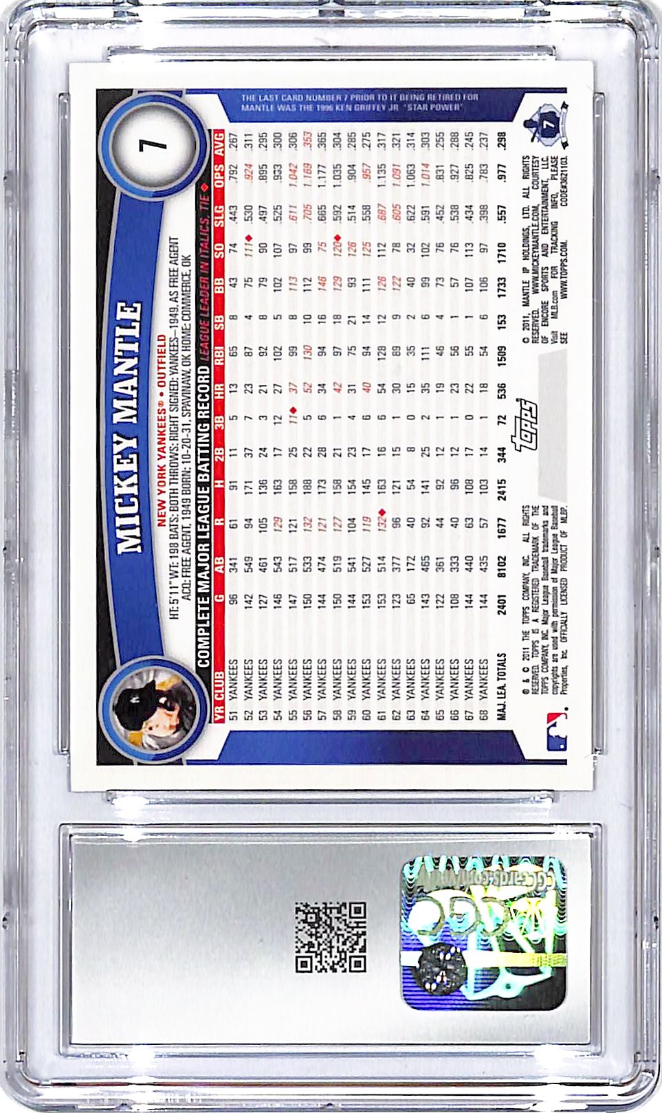 2011 Topps Mickey Mantle Cognac Diamond Anniversary CGC 10 Yankees