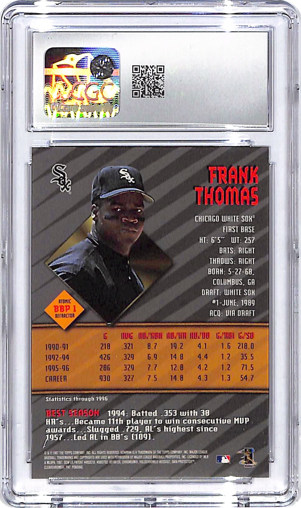 1997 Bowman Frank Thomas Bowman's Best Previews Atomic Refractor CGC 7.5