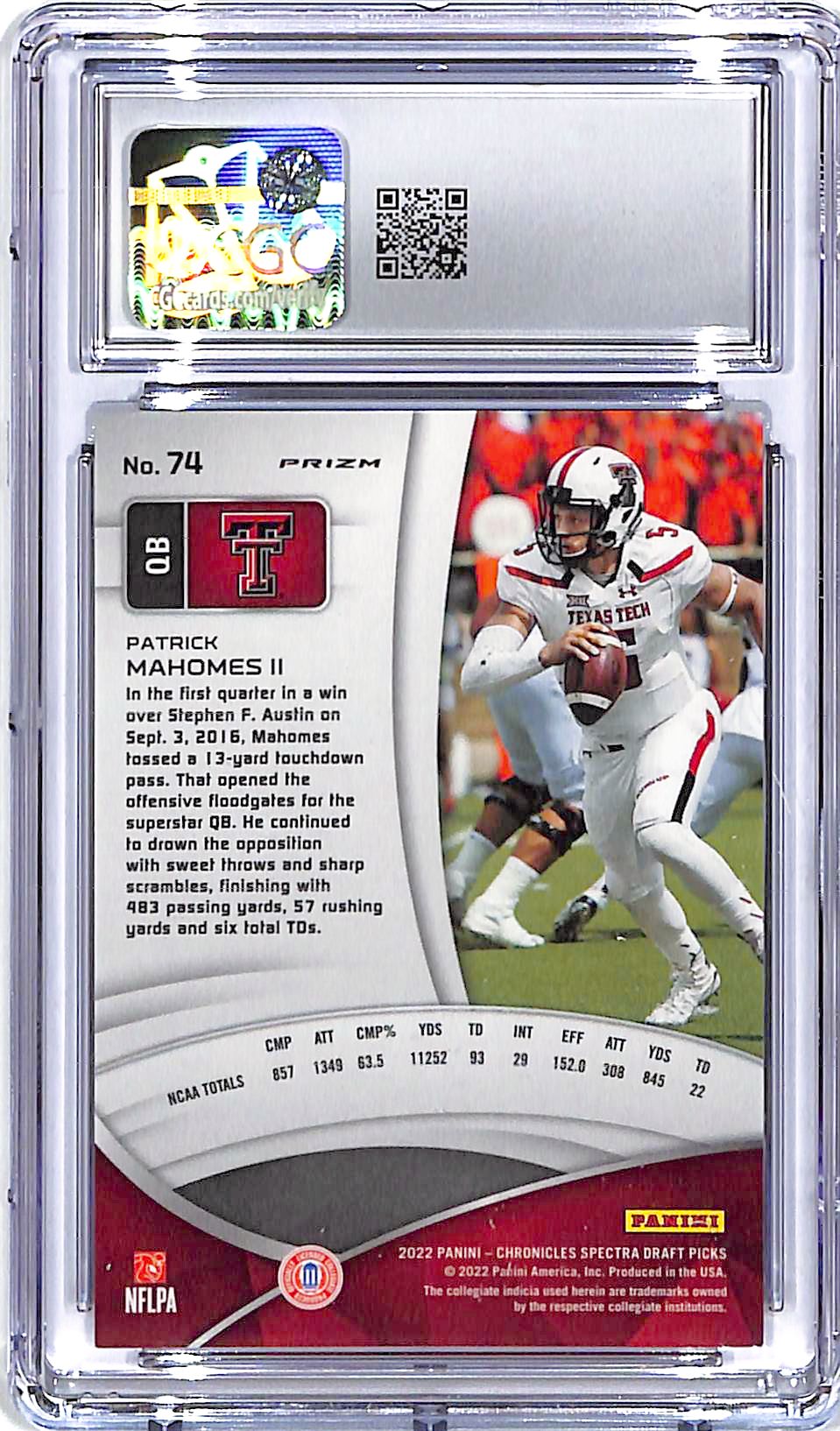 2022 Chronicles Draft Picks Patrick mahomet Spectra #74 CGC 9