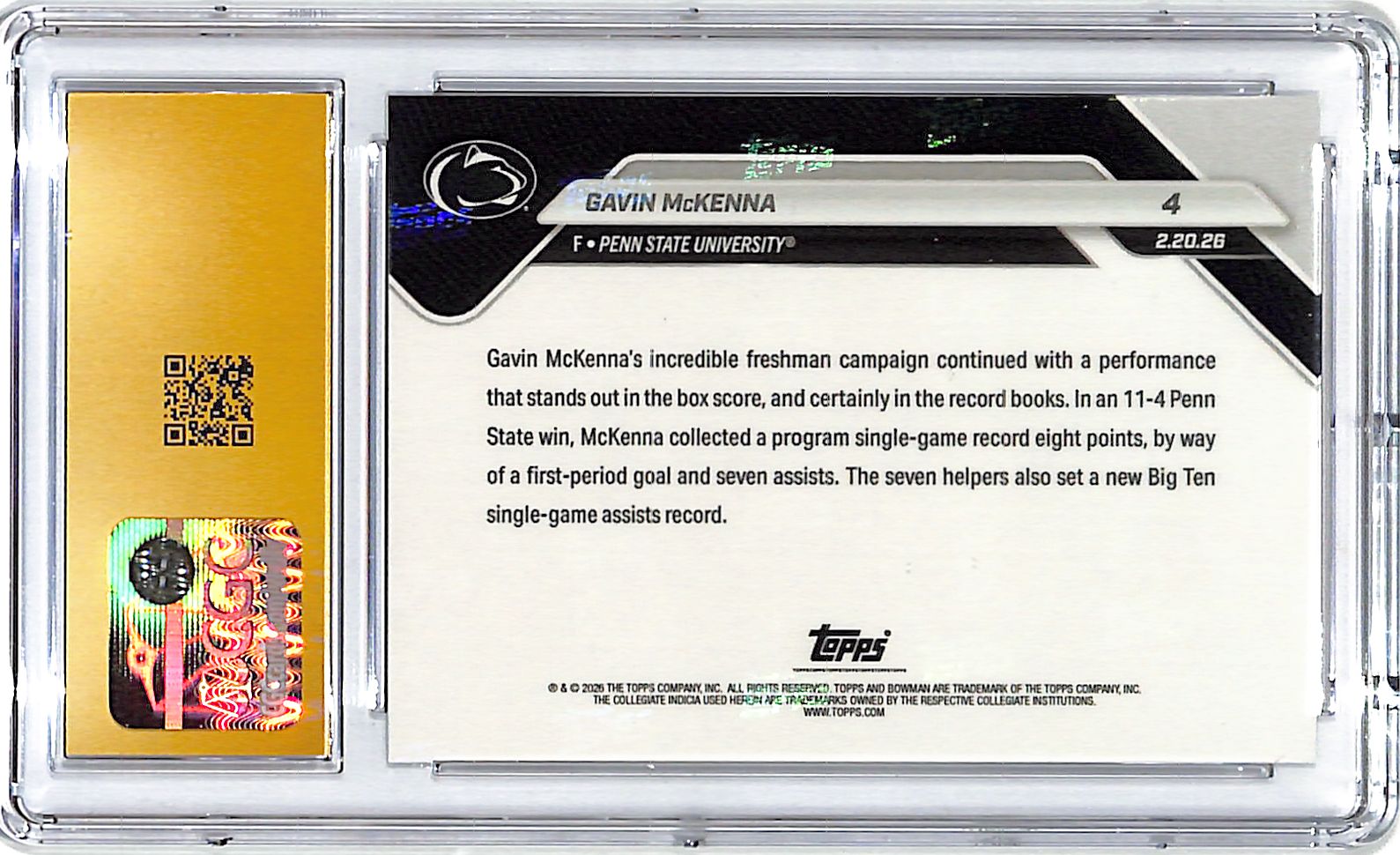 2025-26 Bowman U Now Gavin McKenna Rookie RC #4 CGC 10 Pristine Penn State