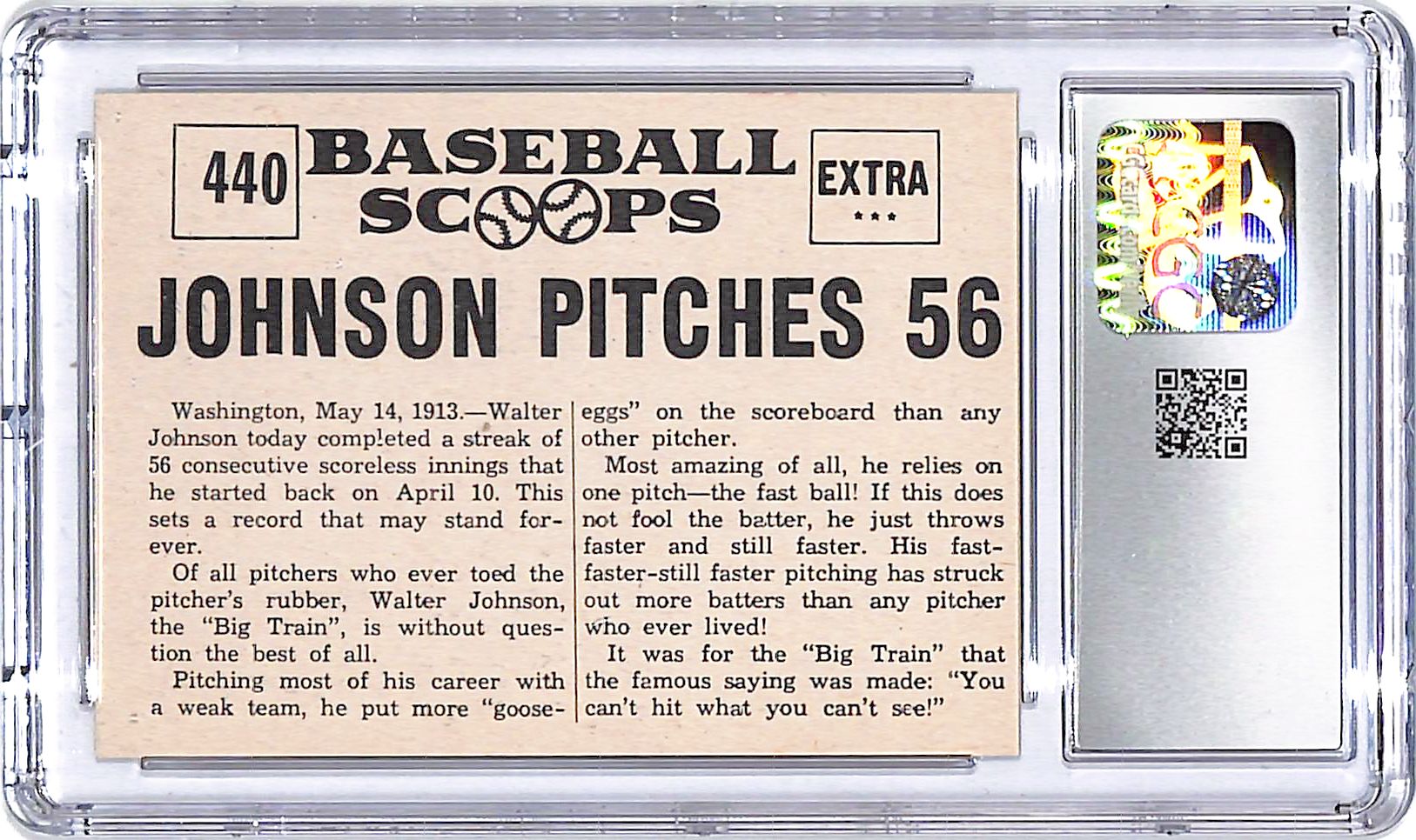 1961 Nu-Card Scoops Walter Johnson #440 CGC 7