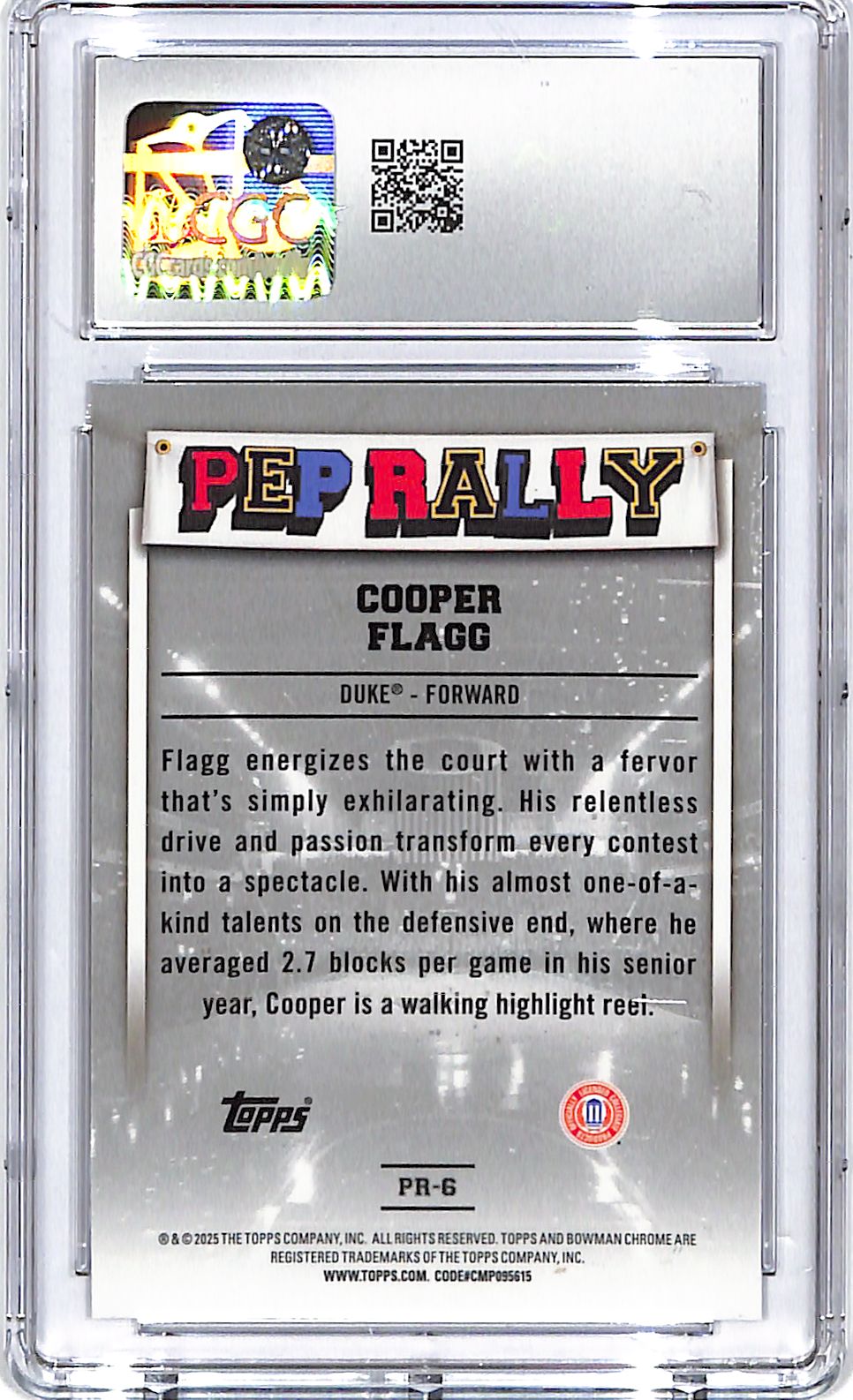 2024-25 Bowman Chrome University Cooper Flagg Pep Rally Rookie CGC 9.5