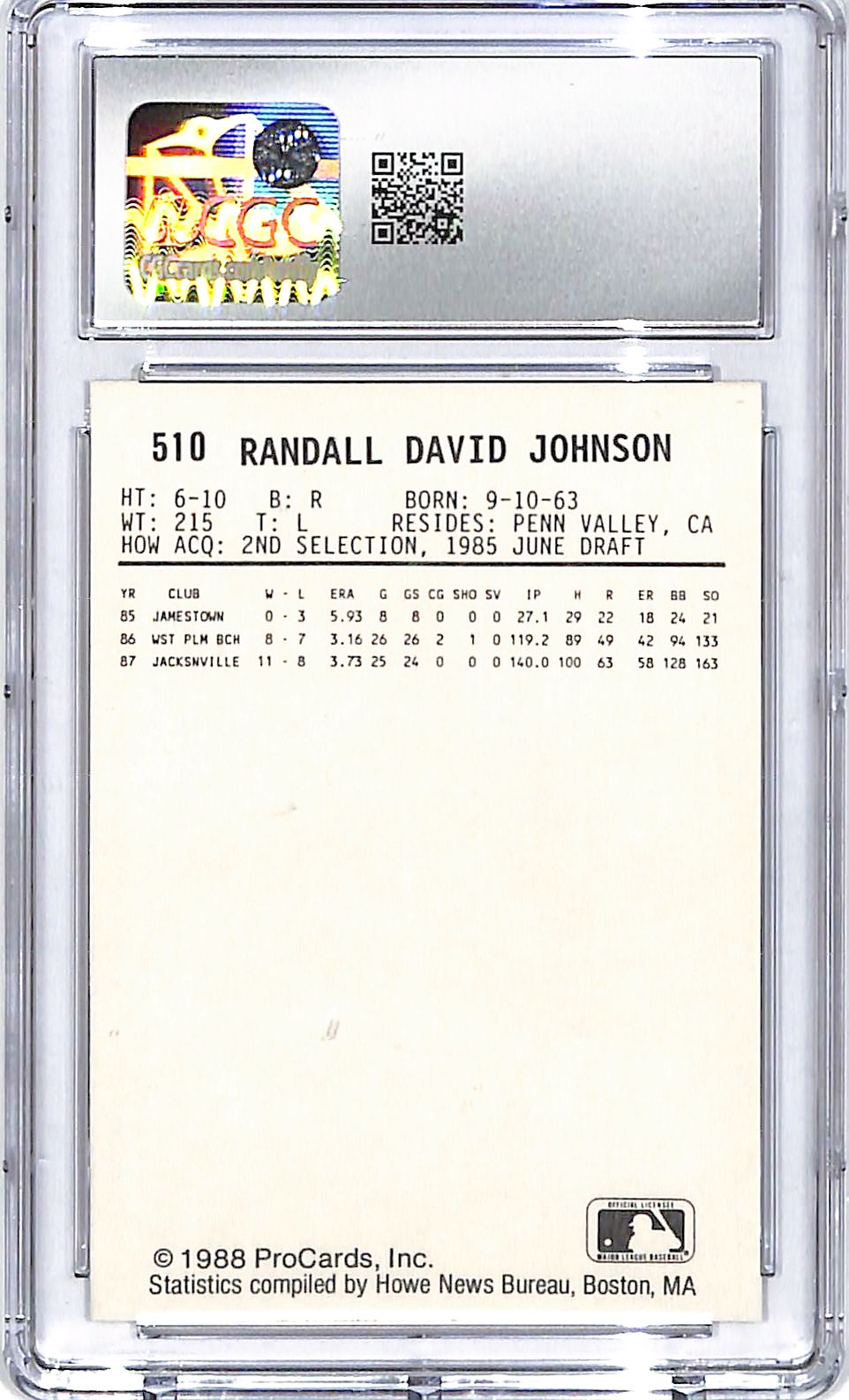 1988 ProCards Randy Johnson Indianapolis Indians Rookie RC #510 CGC 9