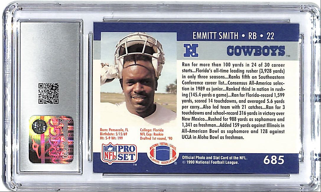 1990 Pro Set Emmitt Smith Rookie RC #685 CGC 9 Cowboys