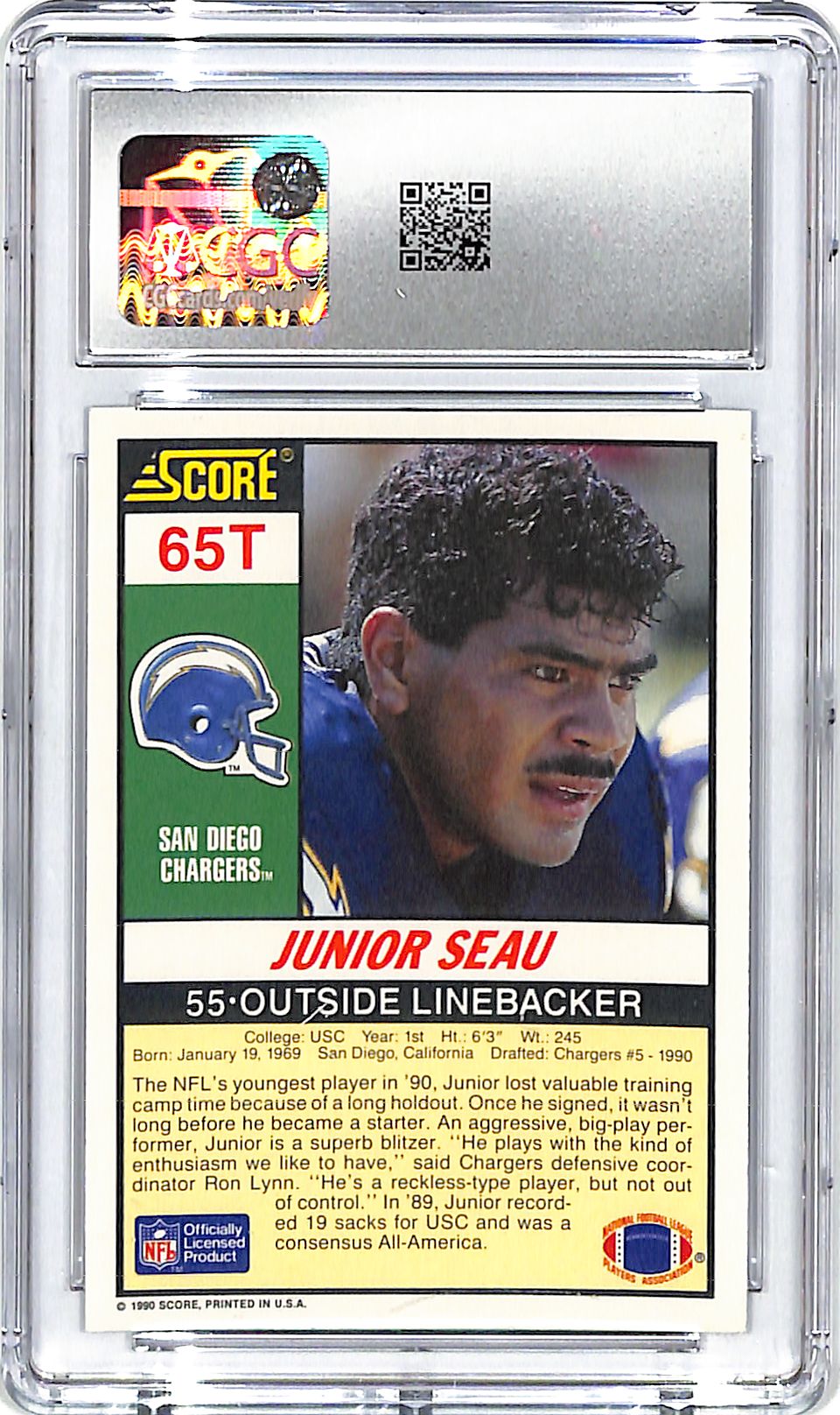 1990 Score Supplemental Junior Seau Rookie RC CGC 9.5 Chargers