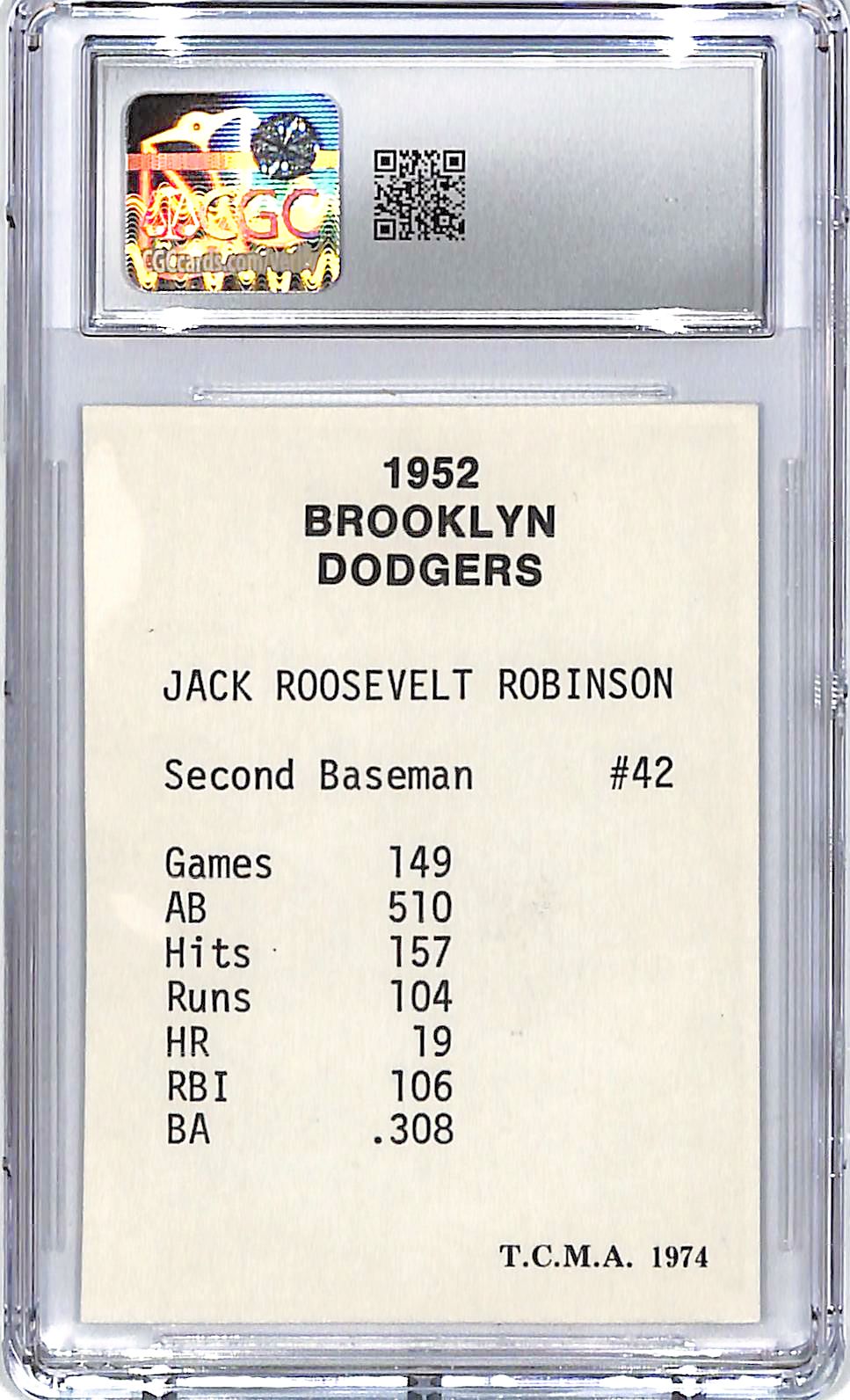 1974 TCMA 52 Brooklyn Dodgers Jackie Robinson Black Back CGC 7.5