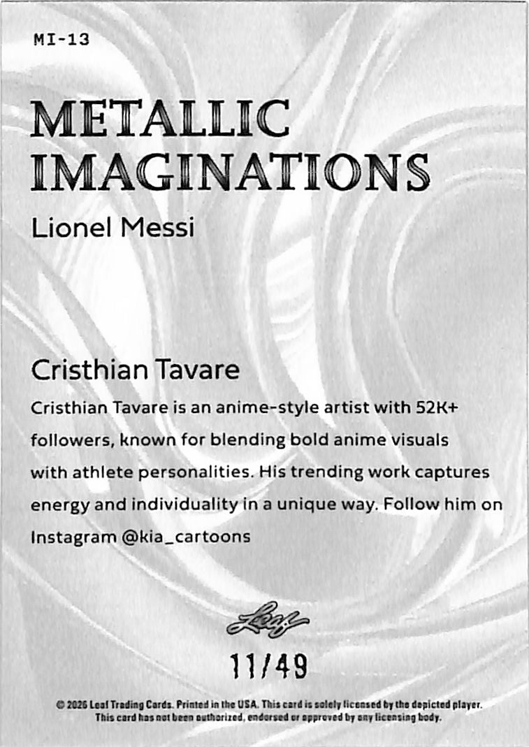 2026 Leaf Metallic Imaginations Lionel Messi #13 Blue /49 Argentina