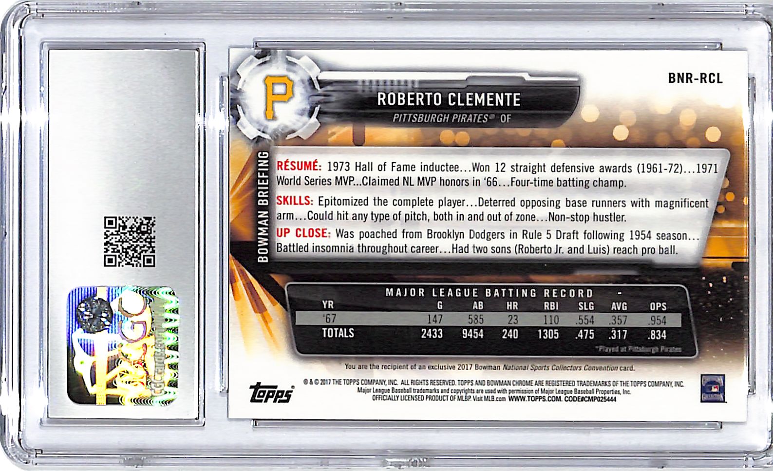 2017 Bowman Chrome National Convention Roberto Clemente CGC 9.5 Pirates