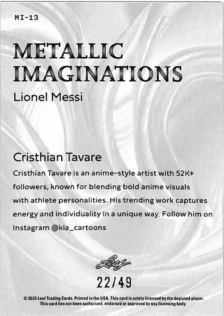 2026 Leaf Metallic Imaginations Lionel Messi #13 Blue /49 Argentina