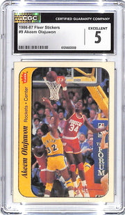 1986-87 Fleer Stickers Akeem Olajuwon #9 CGC 5 Rockets