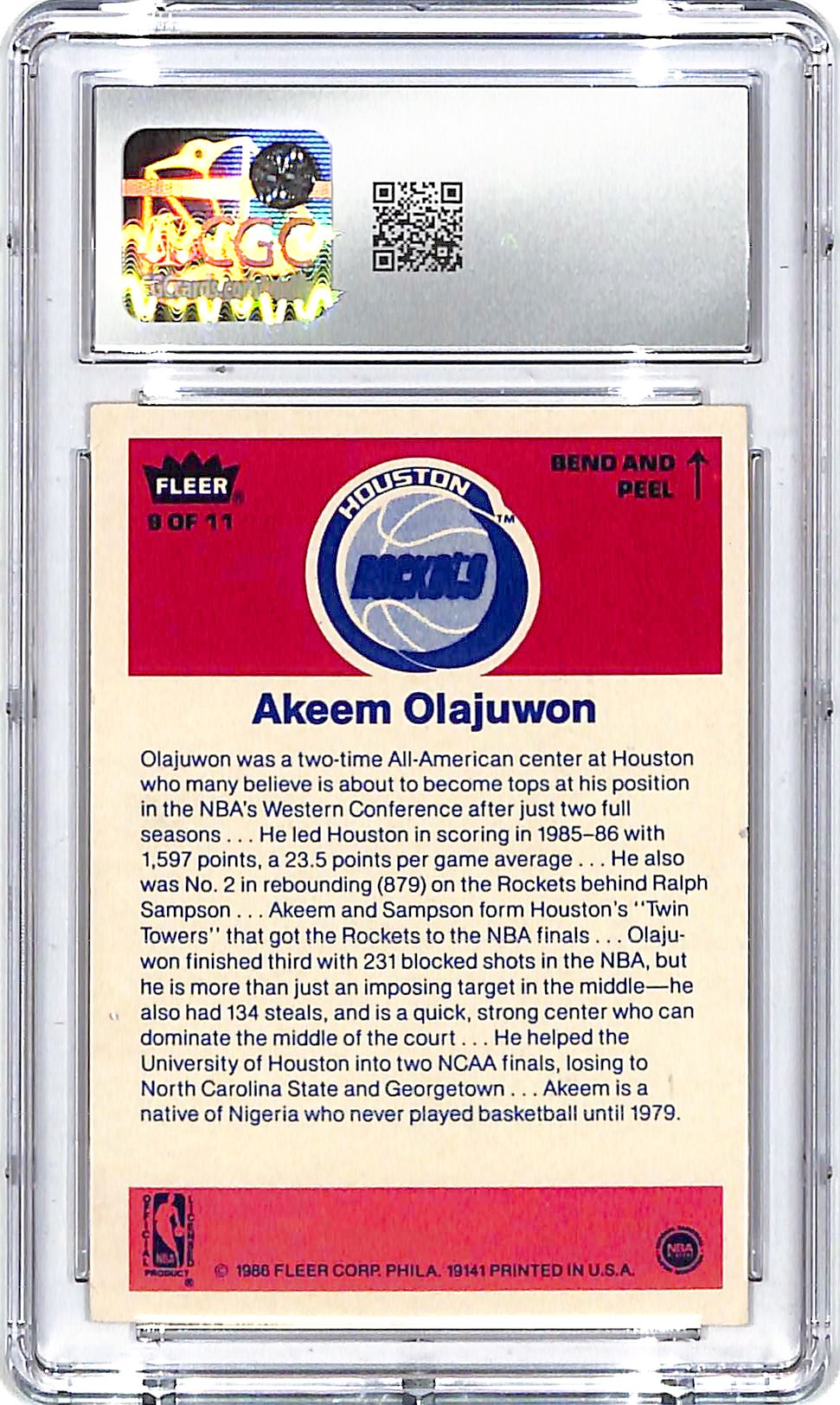 1986-87 Fleer Stickers Akeem Olajuwon #9 CGC 5 Rockets