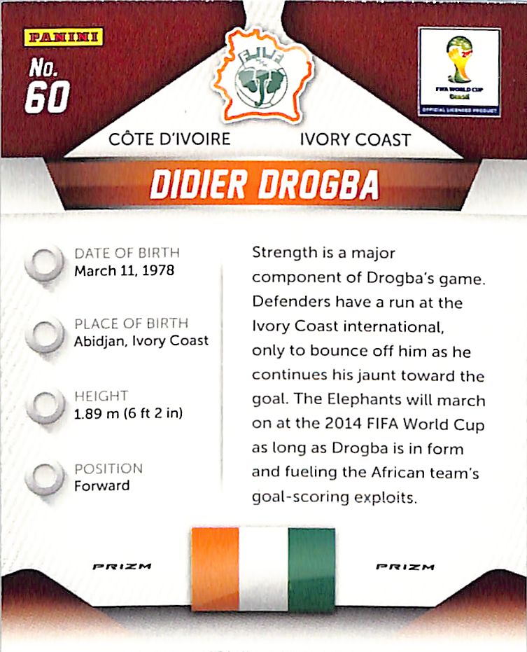 2014 Prizm World Cup Didier Drogba Red White Blue Power Plaid #60 Ivory Coast