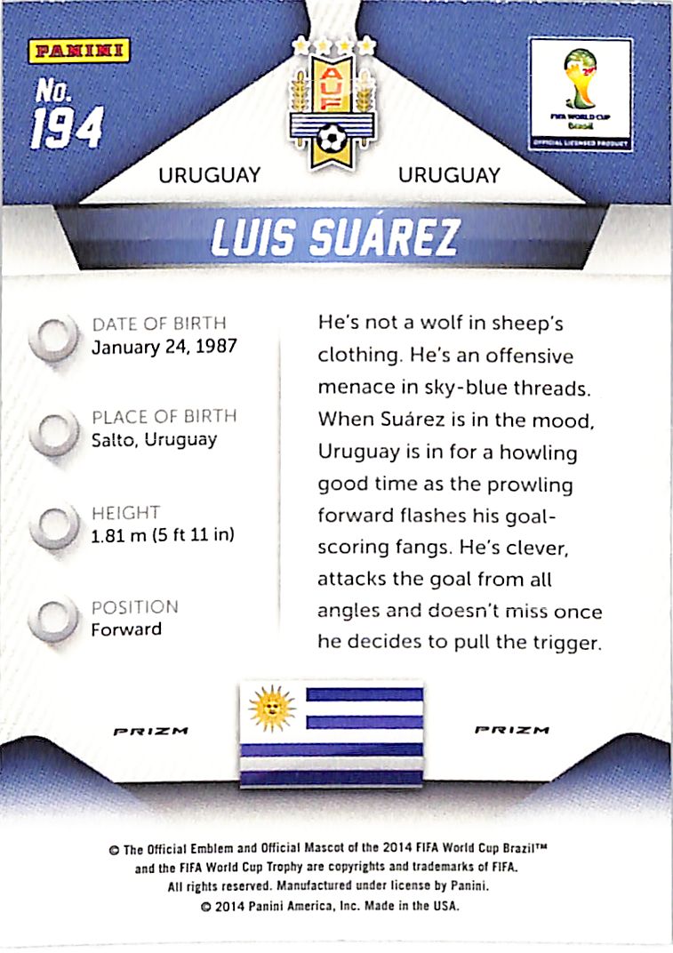2014 Prizm World Cup Luis Suarez Red White Blue Wave #194 Uruguay