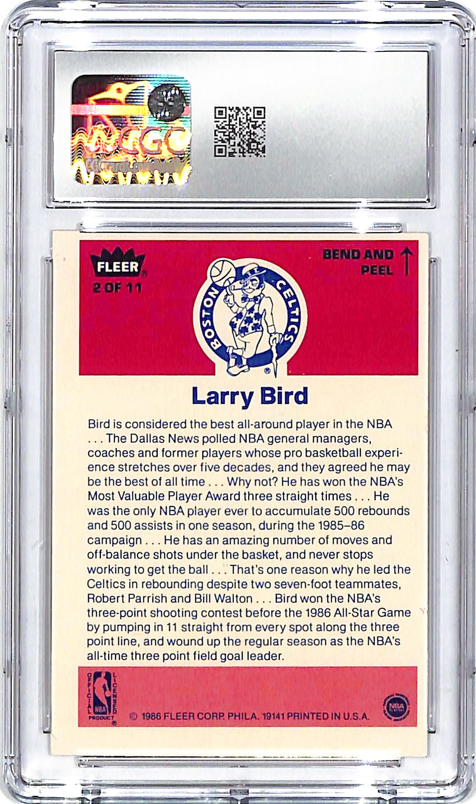 1986-87 Fleer Stickers Larry Bird #2 CGC 5.5 Celtics